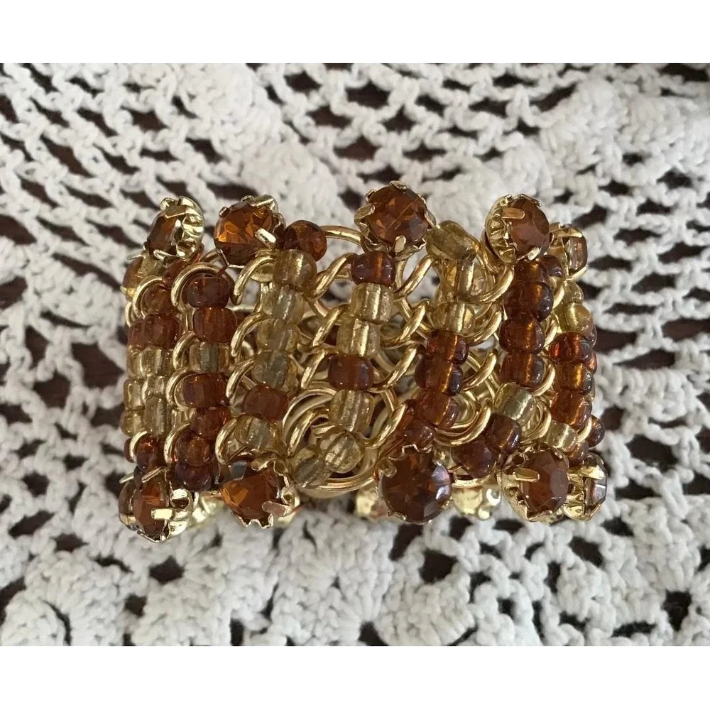Vintage Gold Filigree Amber Colored Beaded Napkin Rings 17 Boho‎ Whimsical Party